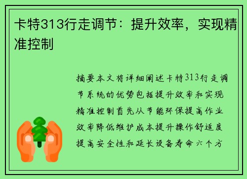 卡特313行走调节：提升效率，实现精准控制