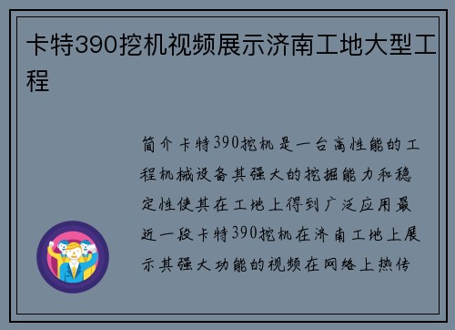 卡特390挖机视频展示济南工地大型工程